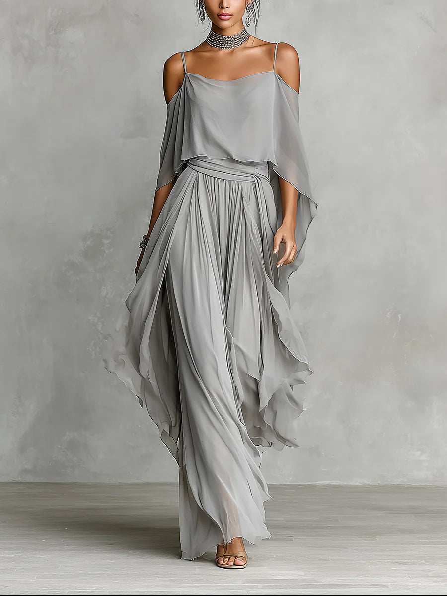 Elara | Off-Shoulder Flowy Chiffon Set