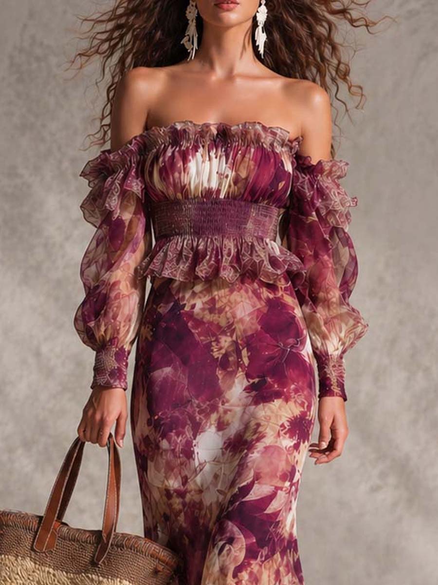 Rosalie | Off-Shoulder Floral Chiffon Maxi Dress