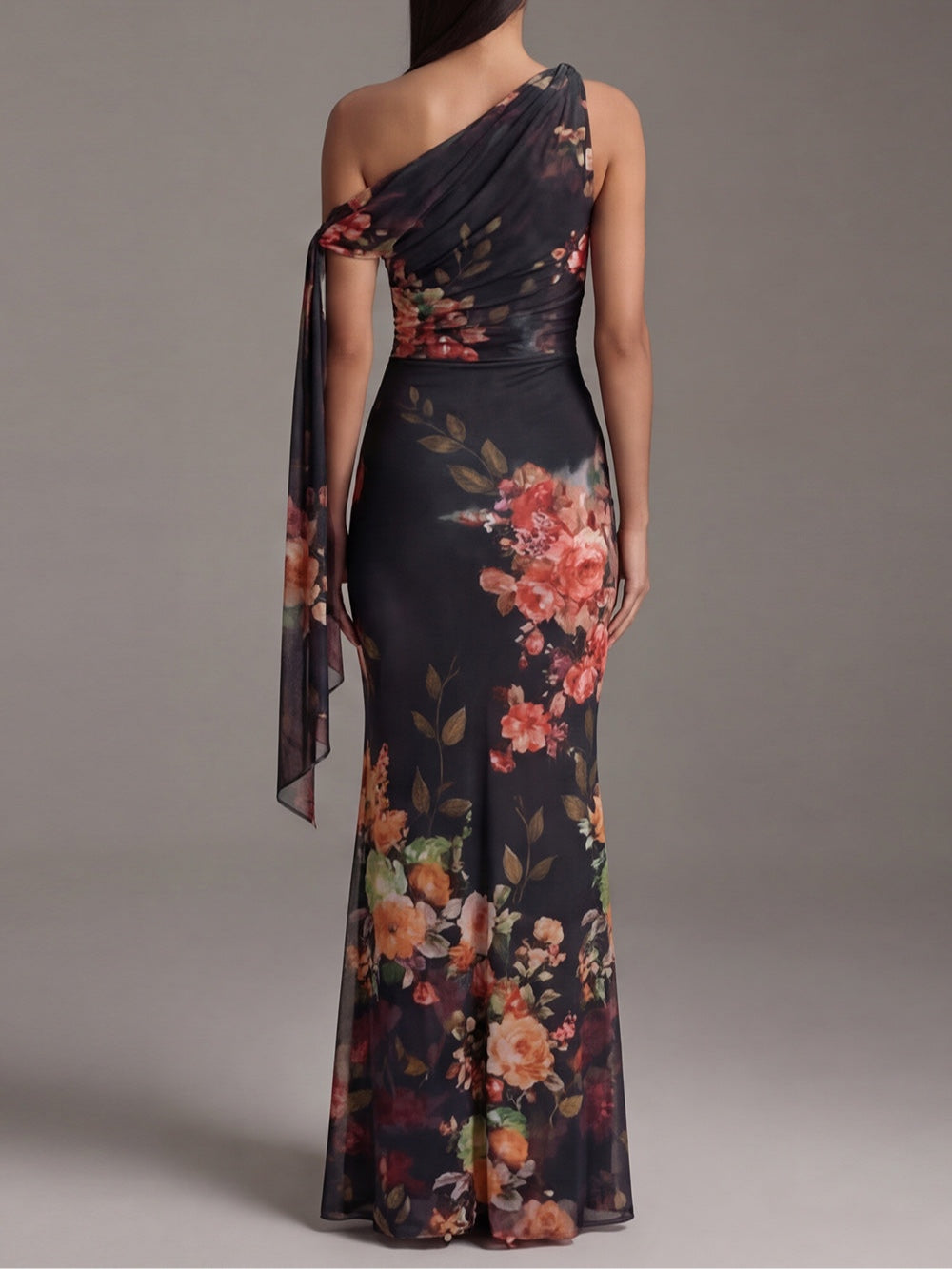 Celeste | One-Shoulder Floral Chiffon Maxi Dress