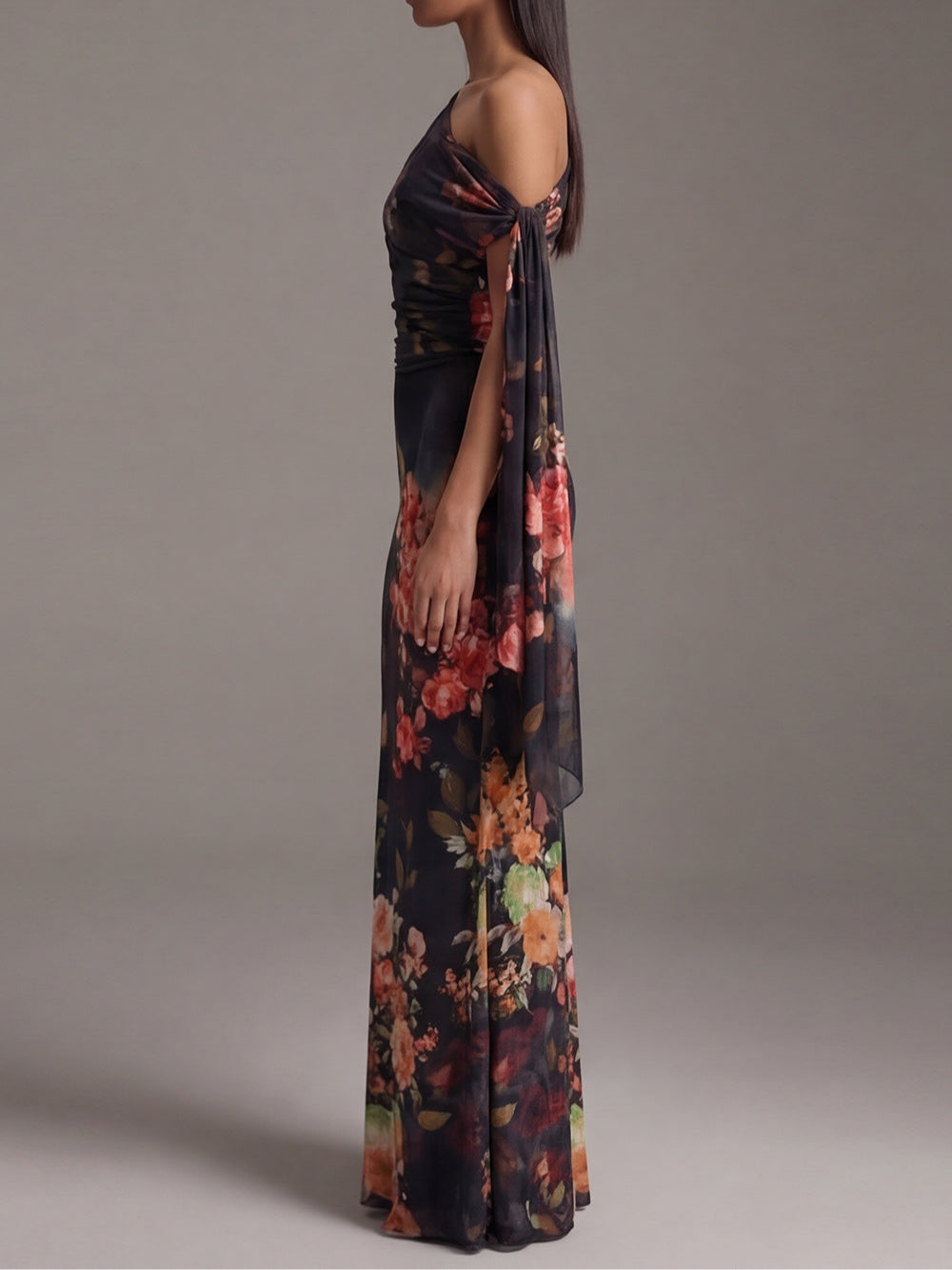 Celeste | One-Shoulder Floral Chiffon Maxi Dress