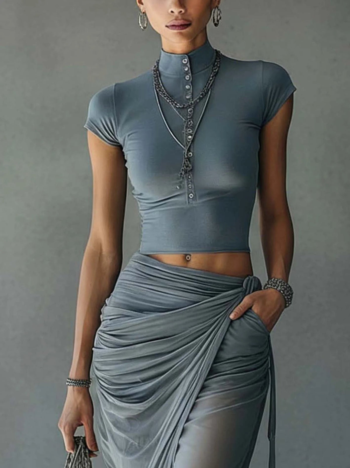Kaia | Cropped Top & Draped Maxi Skirt Set