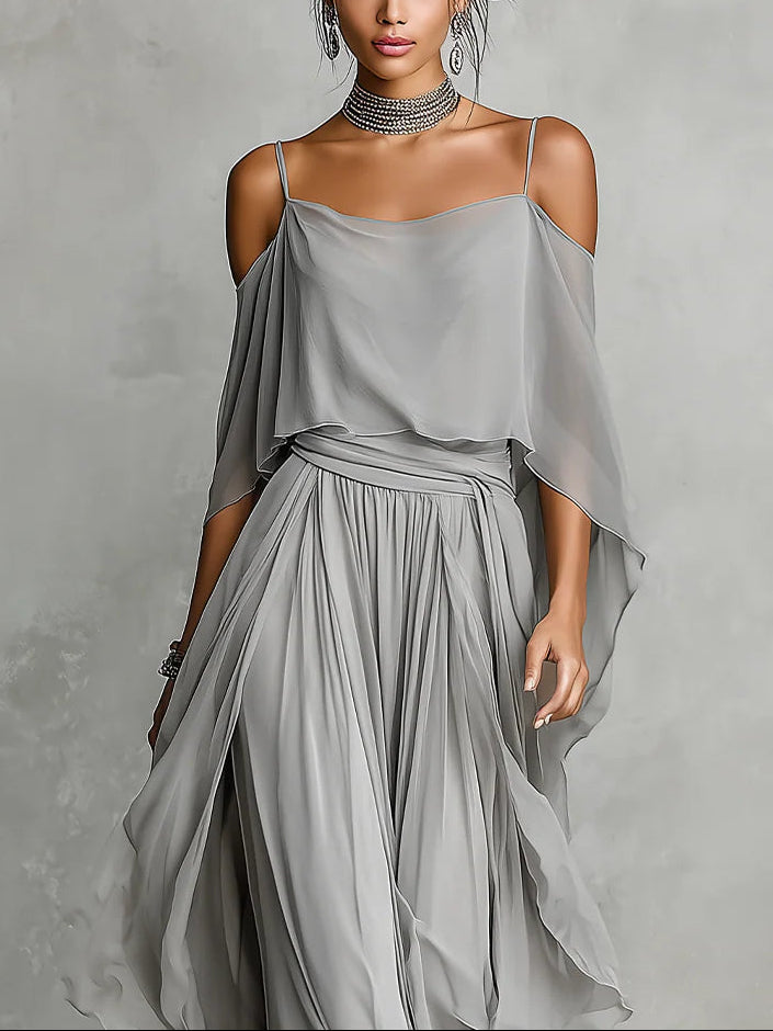 Elara | Off-Shoulder Flowy Chiffon Set