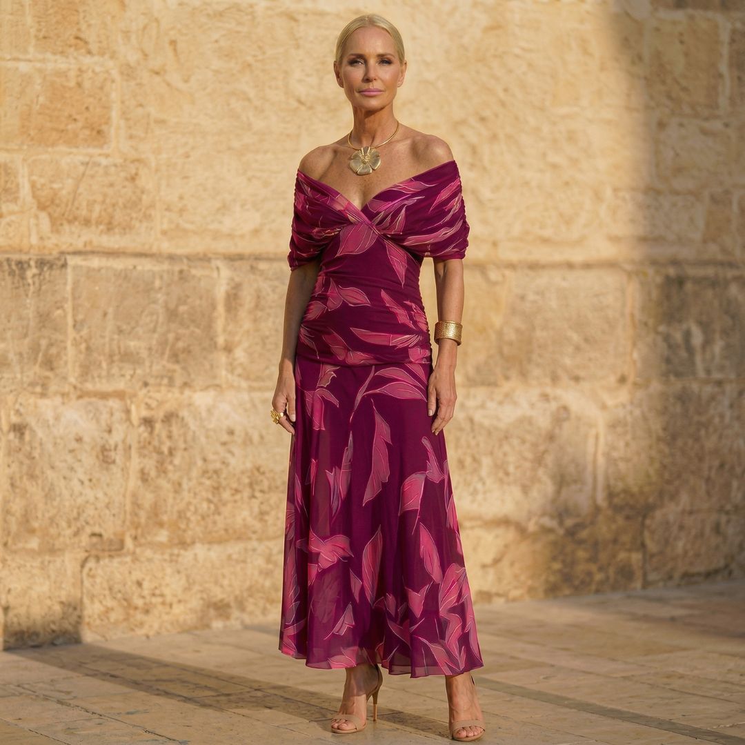 Celeste | Burgundy Satin-Style Midi Dress