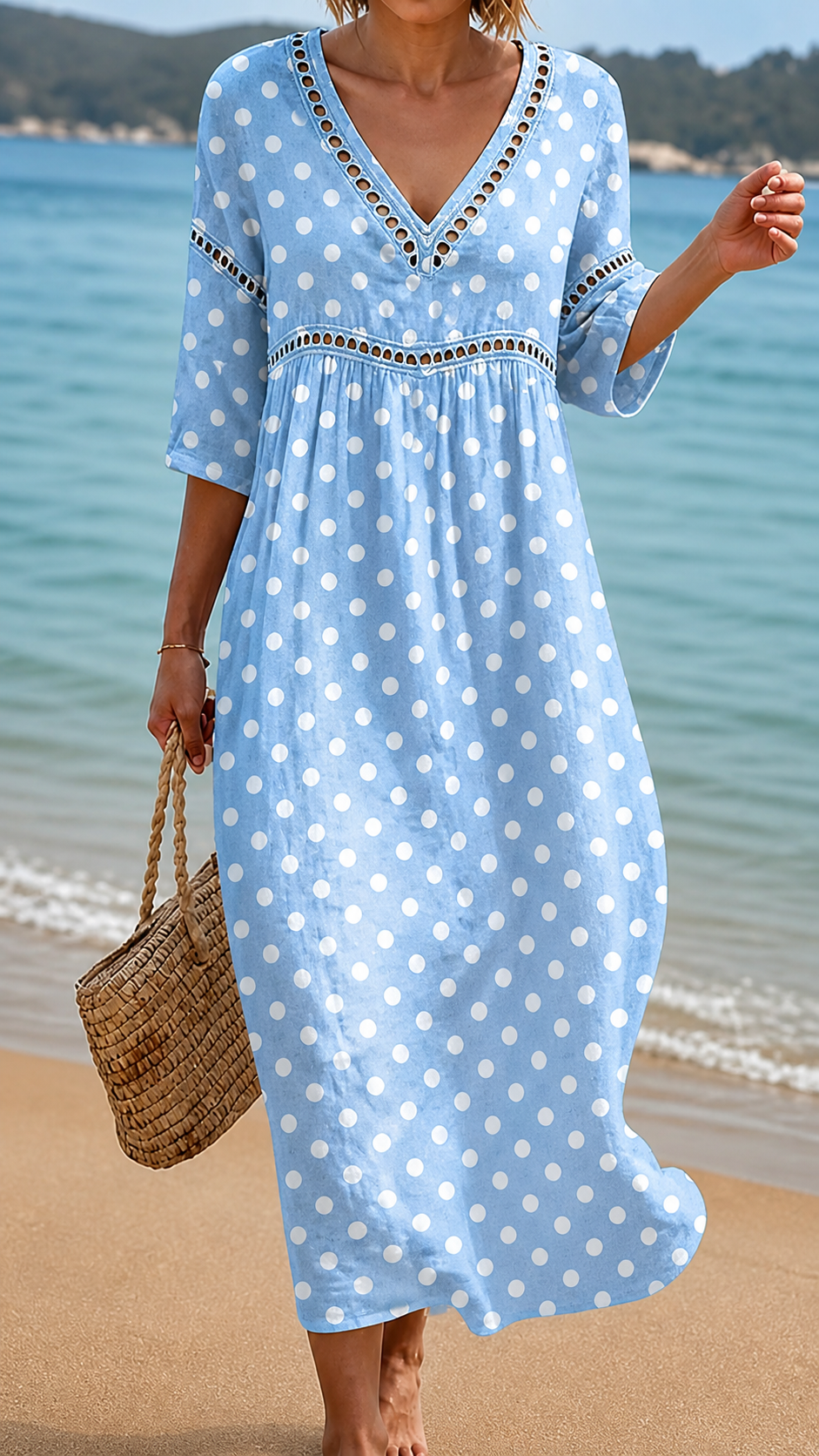 Camille | Blue Polka Dot Midi Dress