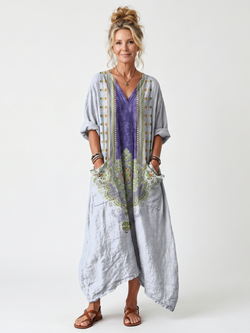 Raina | Contrast Panel Embroidered Midi Dress