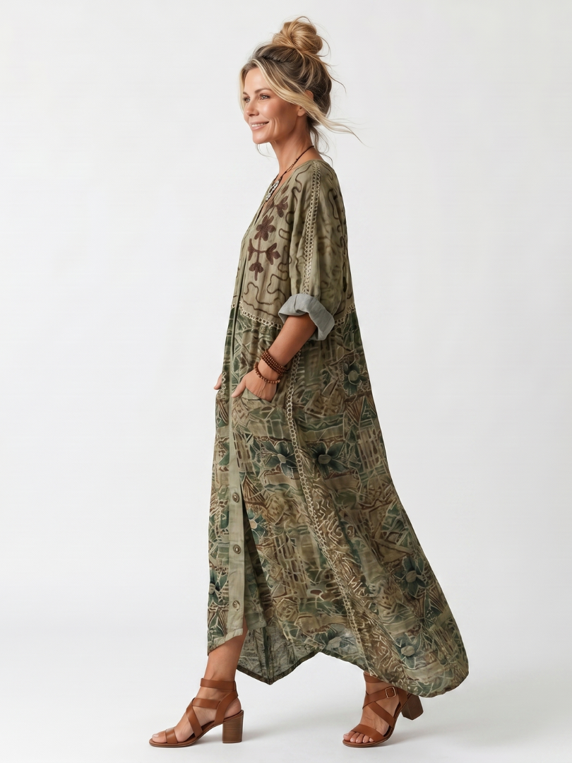 Aleta | Button Front Printed Midi Dress