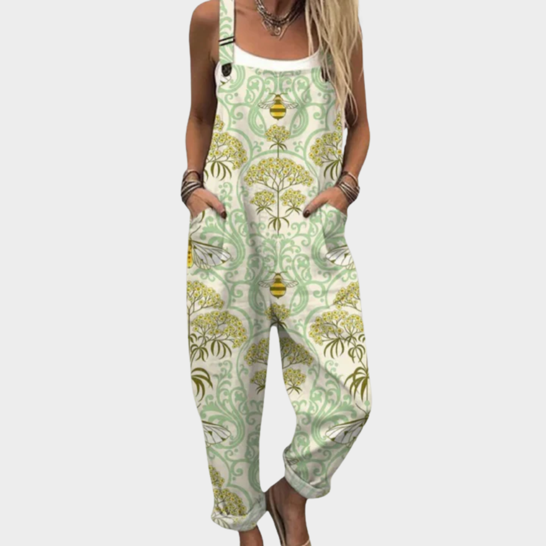 Amelie | Green Botanical Print Overalls