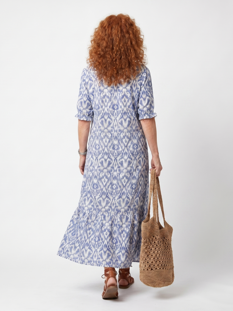 Ottoline | Blue Tassel Tie Printed Midi Dress