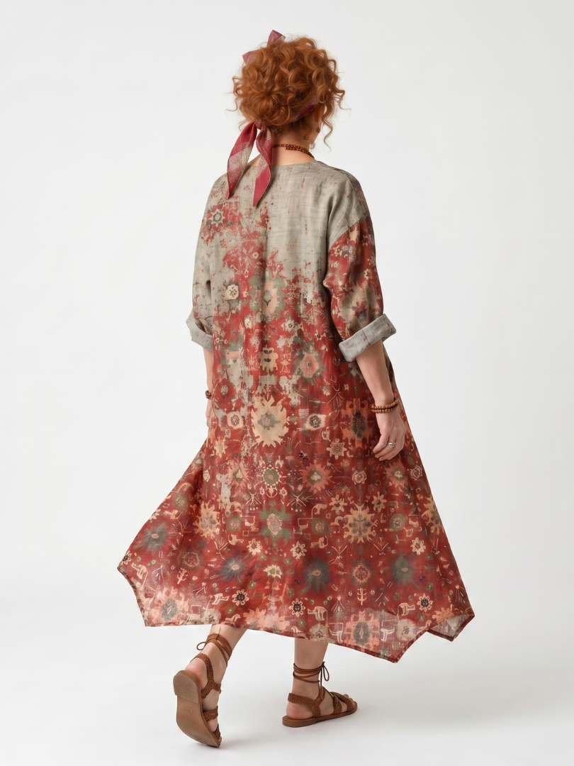 Saffron | Mixed Pattern Relaxed Midi Dress