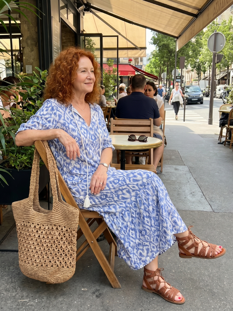 Ottoline | Blue Tassel Tie Printed Midi Dress