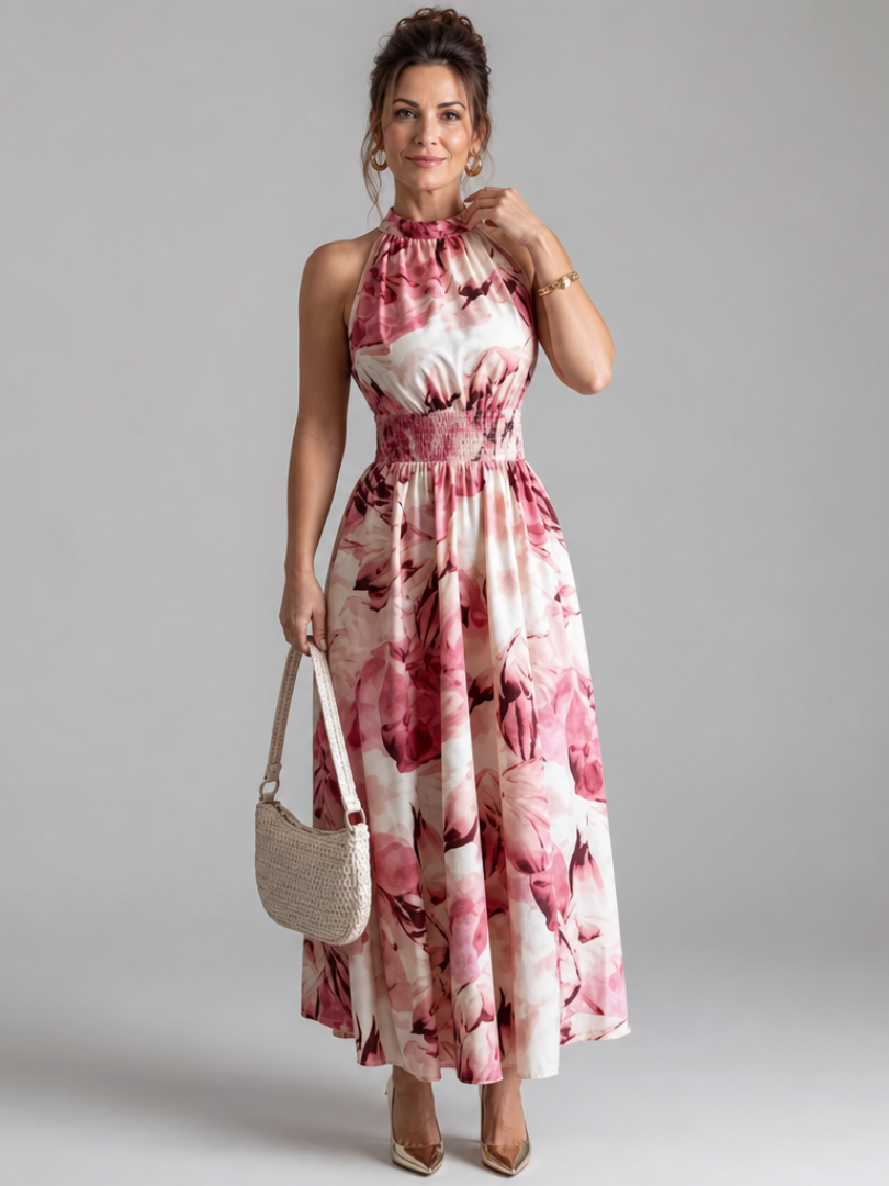 Olivia | Gathered Botanical Maxi Dress