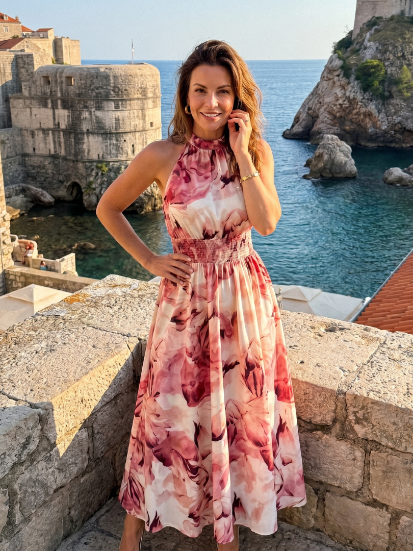 Olivia | Gathered Botanical Maxi Dress