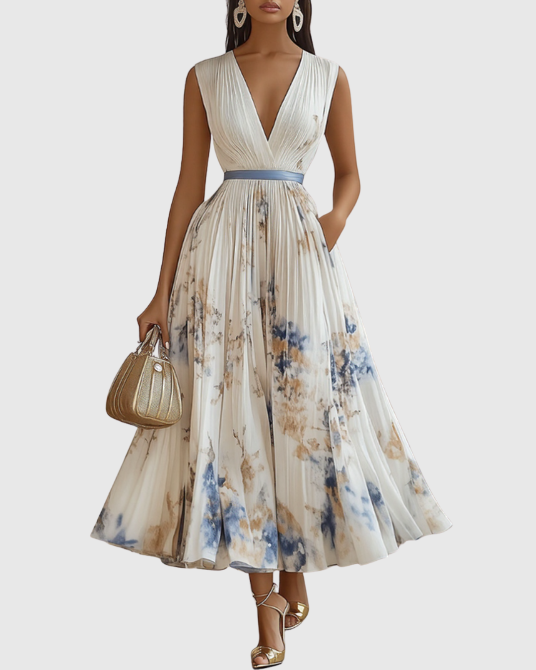 Rowella | Elegant V-Neck Midi Dress