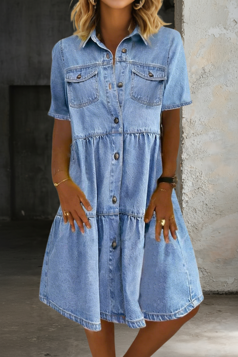 Sophia | Ruffle Hem Denim Dress