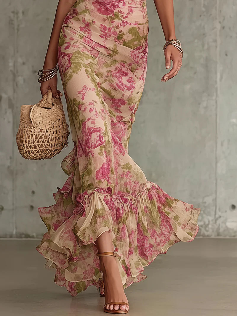 Rosalie | Vintage Rose Ruffle Maxi Dress