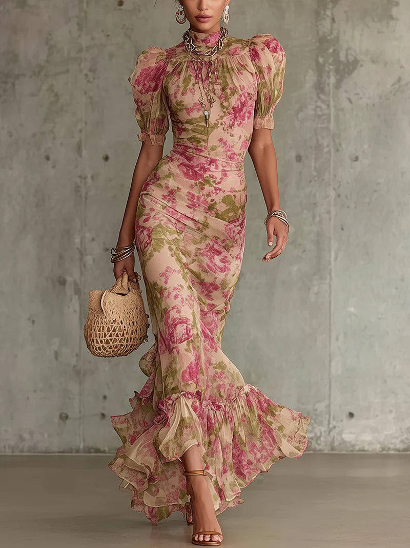 Rosalie | Vintage Rose Ruffle Maxi Dress