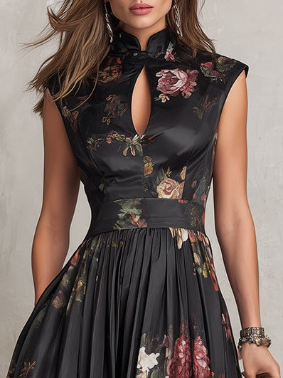 Selene | Floral Pleated Satin Midi Dress