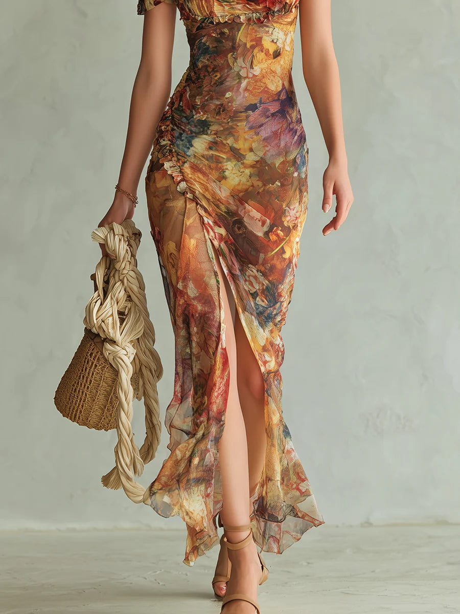 Aurelia | Bohemian Floral Chiffon Maxi Dress