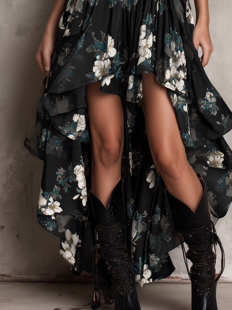 Elara | Bohemian Floral Ruffle Maxi Dress