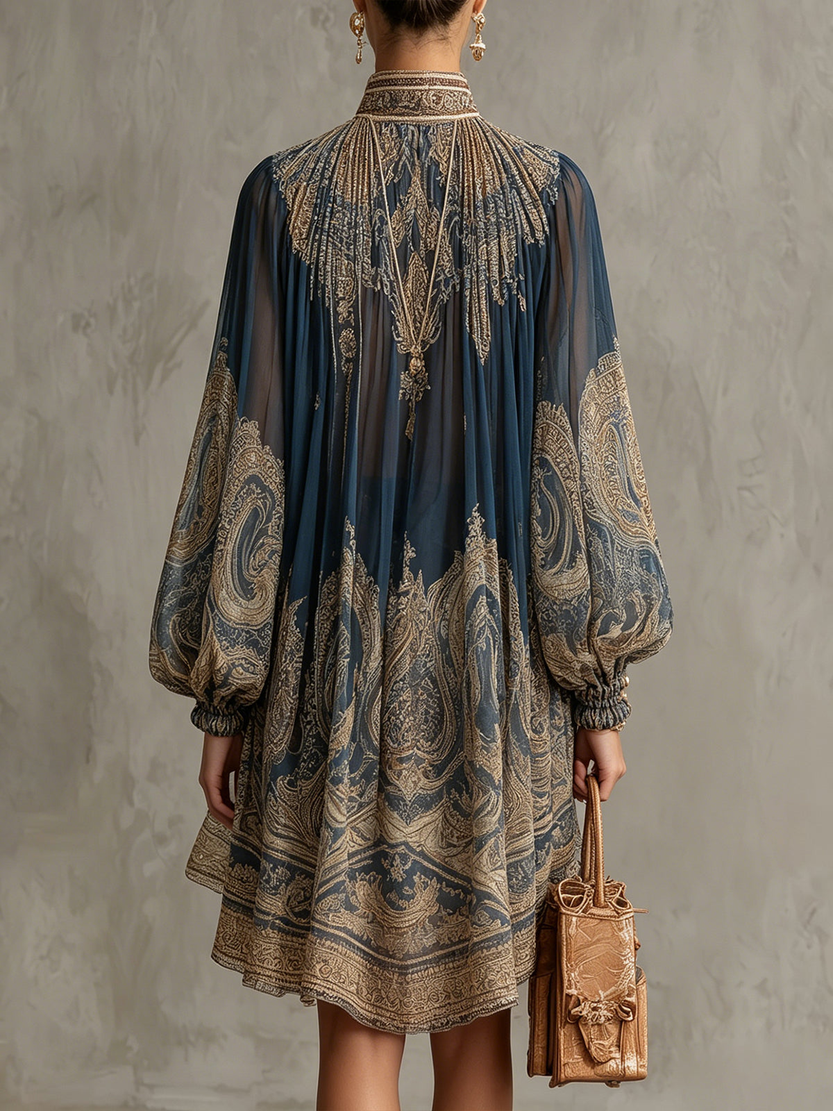 Isadora | Baroque Print Ruffle Chiffon Mini Dress