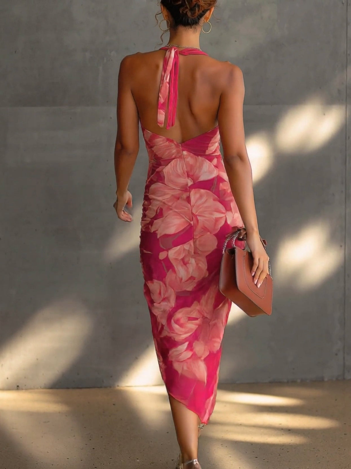 Valentina | Floral Ruched Side-Slit Midi Dress