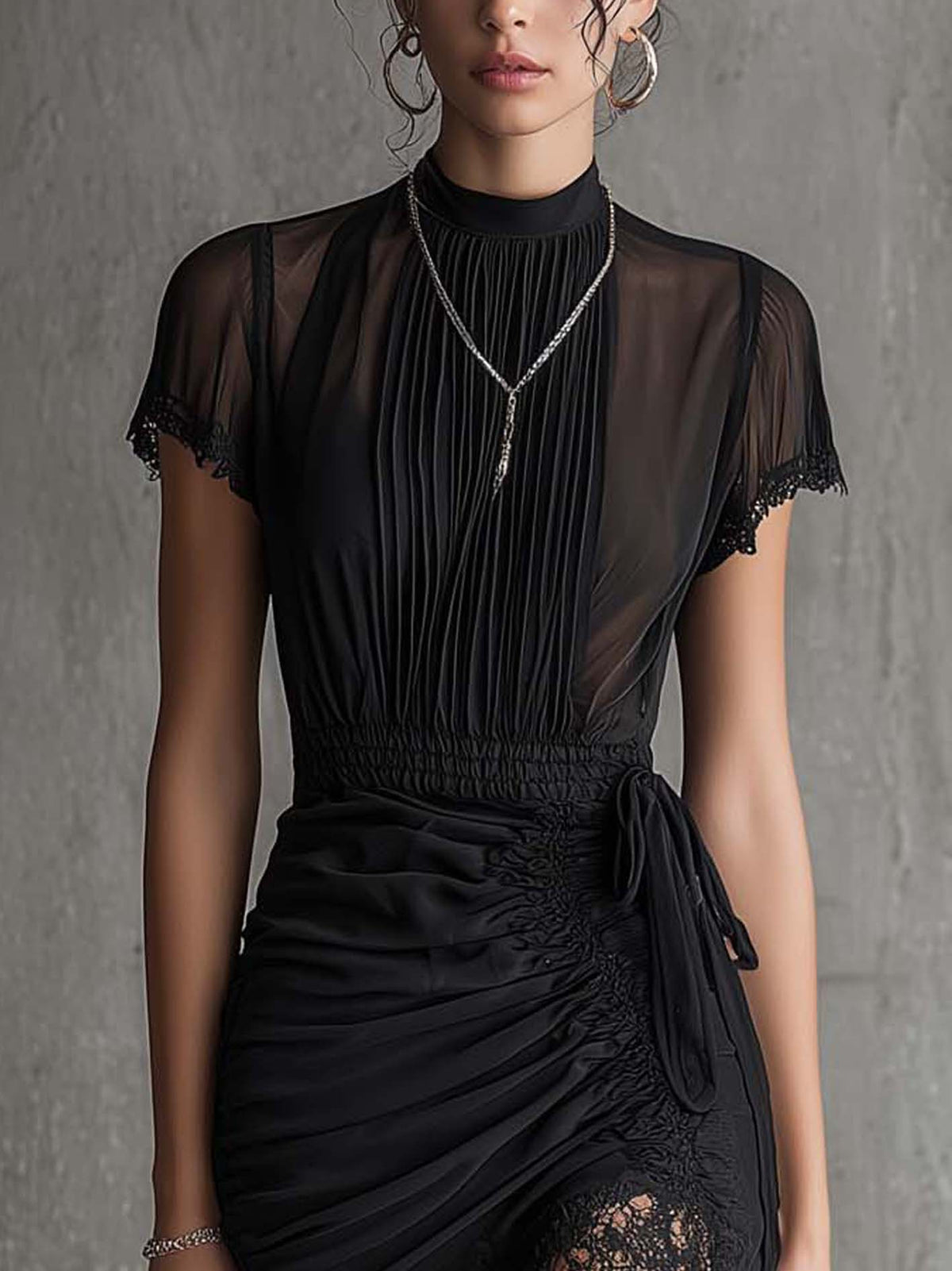 Noelle | Black Ruched Chiffon Mini Dress