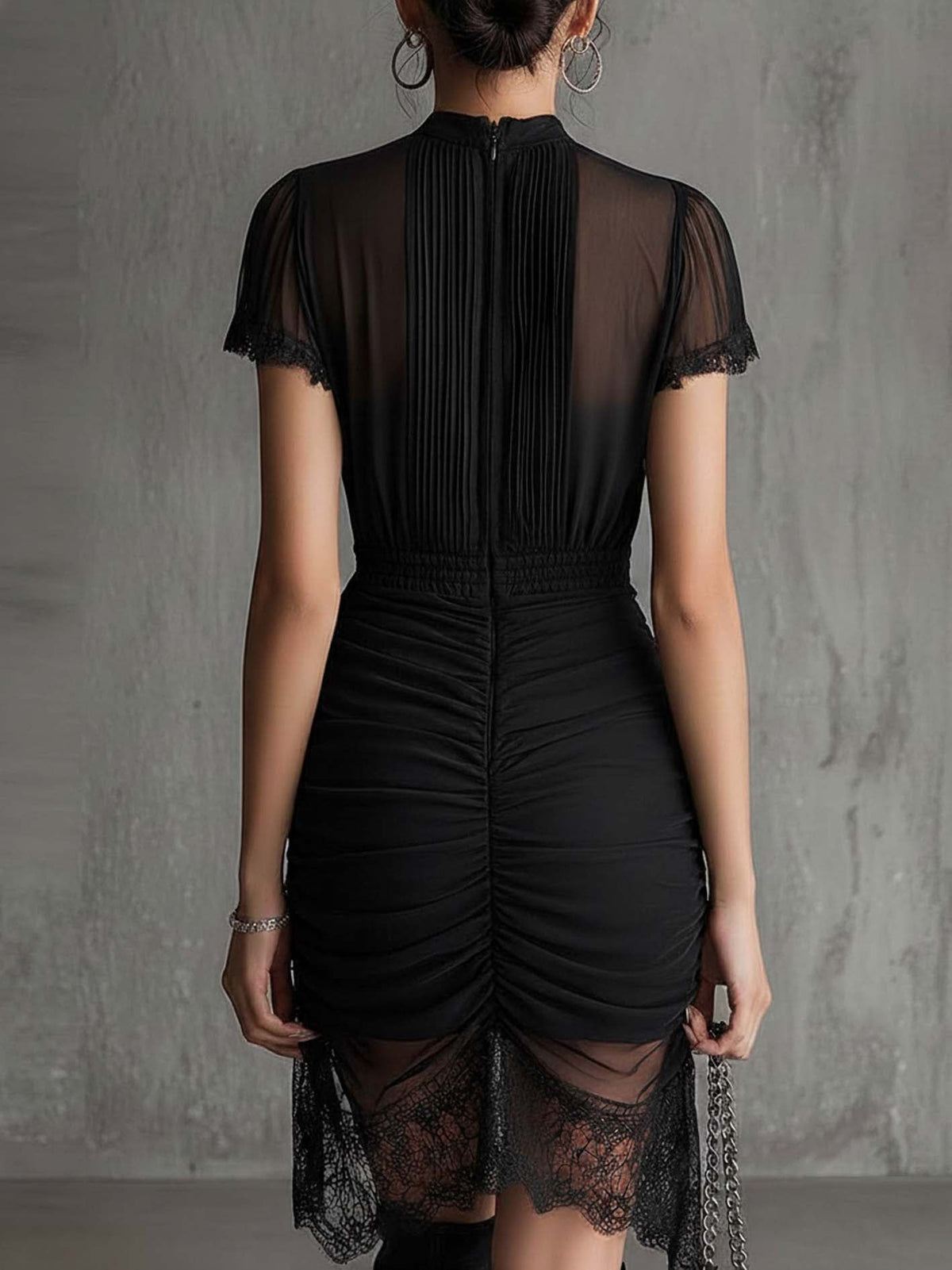 Noelle | Black Ruched Chiffon Mini Dress