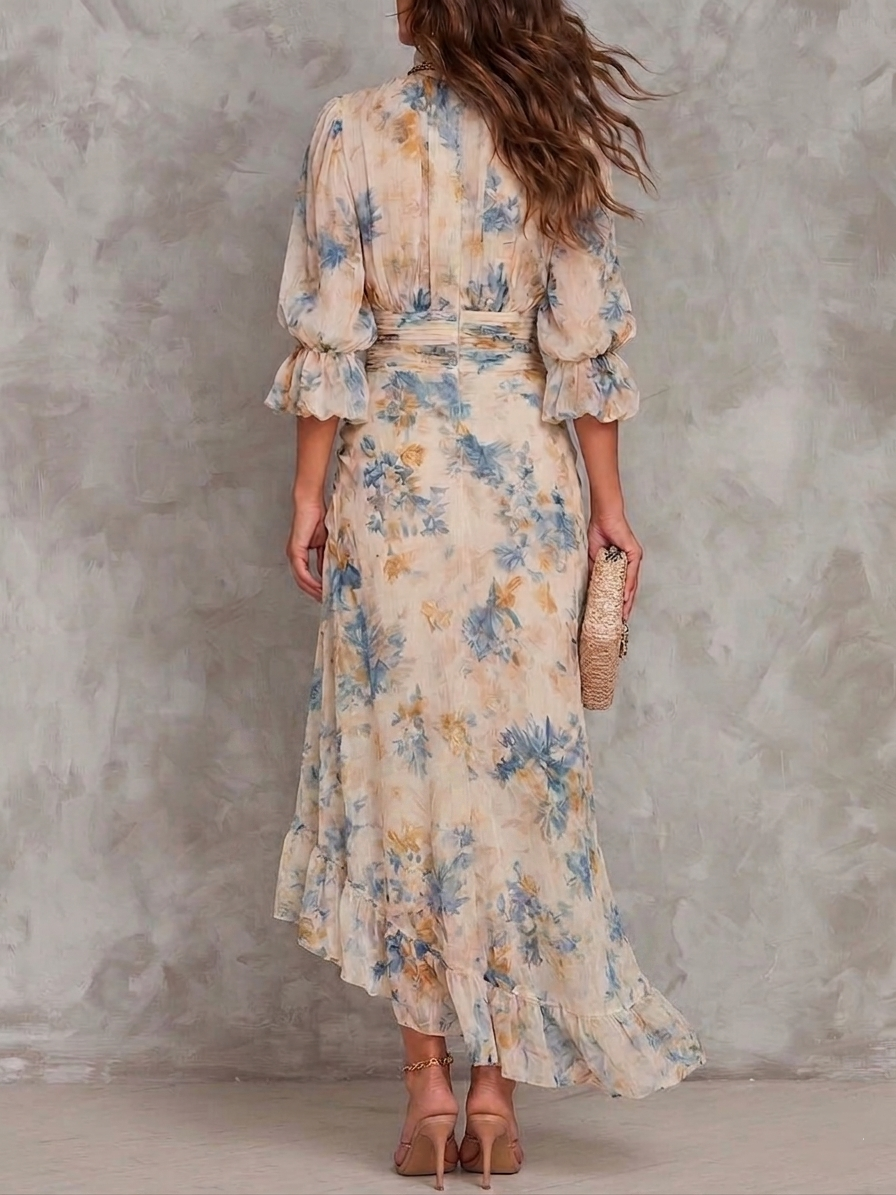 Aurelia | Watercolor Floral Ruffle Maxi Dress