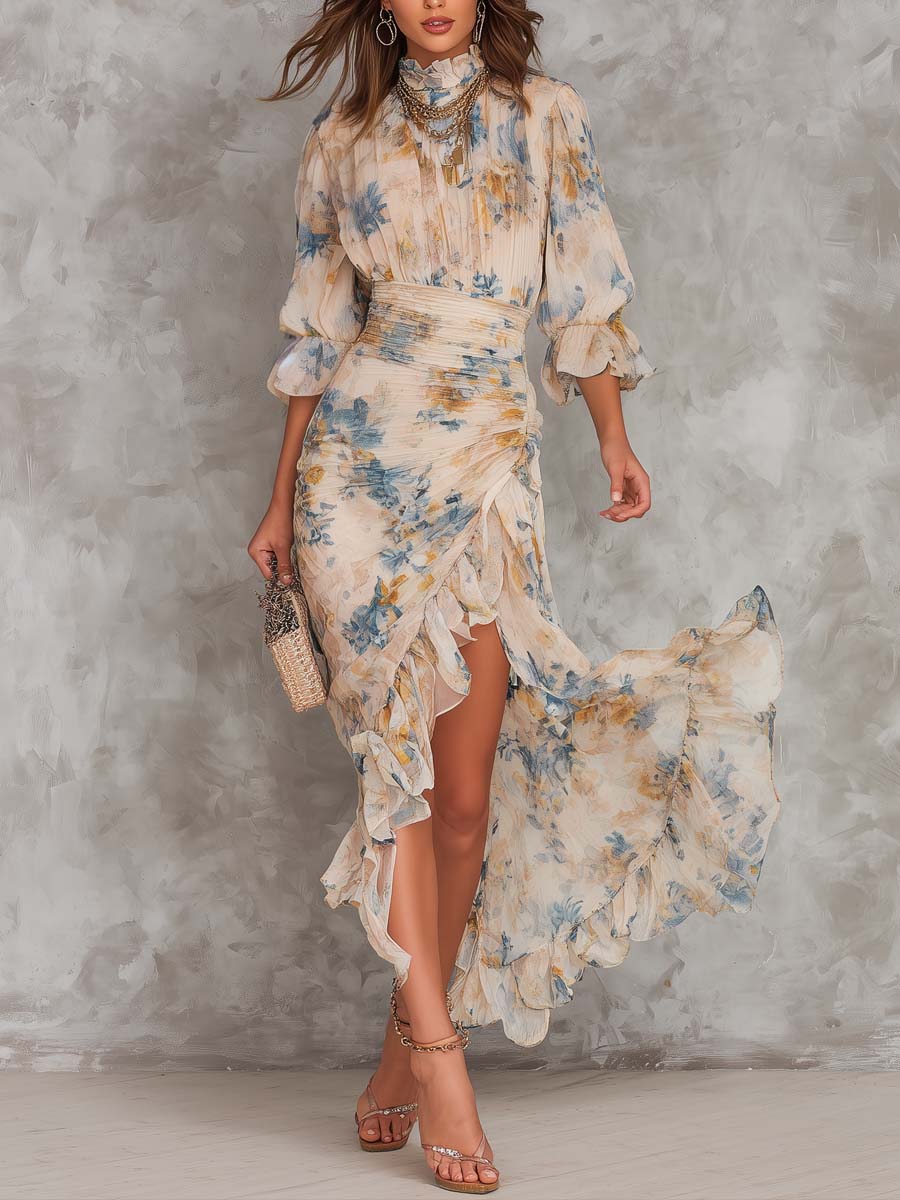 Aurelia | Watercolor Floral Ruffle Maxi Dress