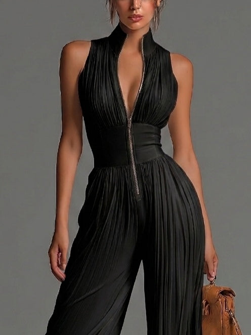 Celeste | Elegant Wide-Leg Chiffon Jumpsuit