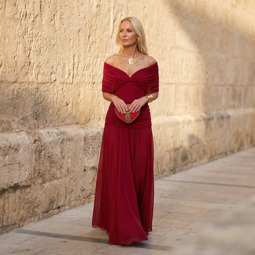 Harper | Elegant Red Off-Shoulder Maxi Dress