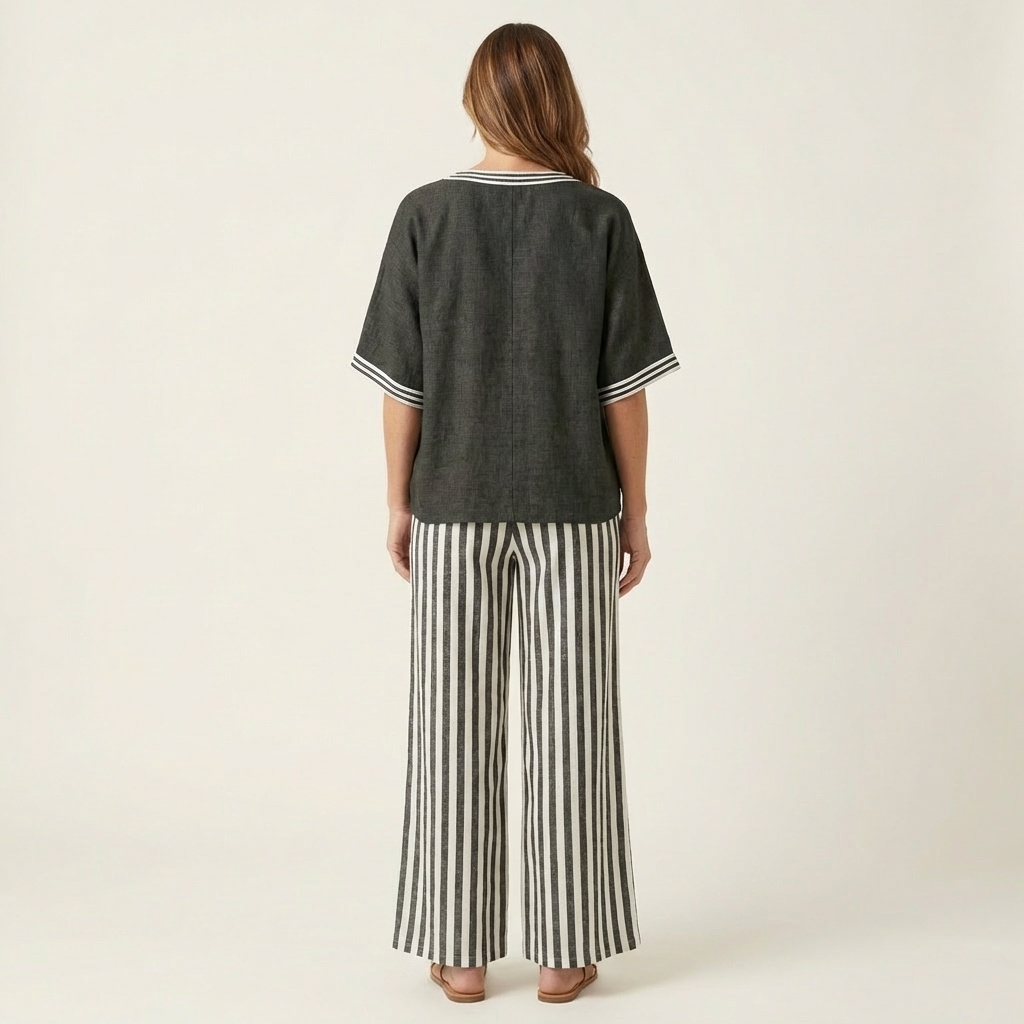 Juliana | V-Neck & Striped Wide-Leg Set