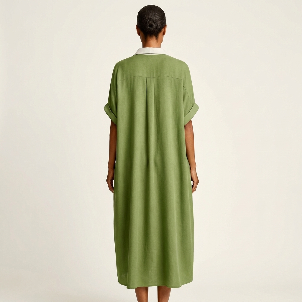 Kamira | Contrast-Collar Maxi Shirt Dress