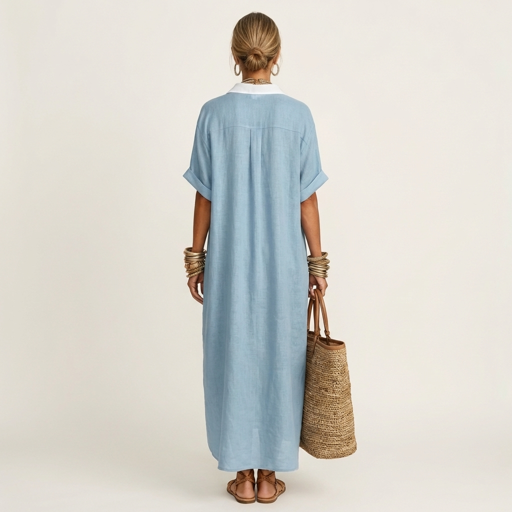 Kamira | Contrast-Collar Maxi Shirt Dress