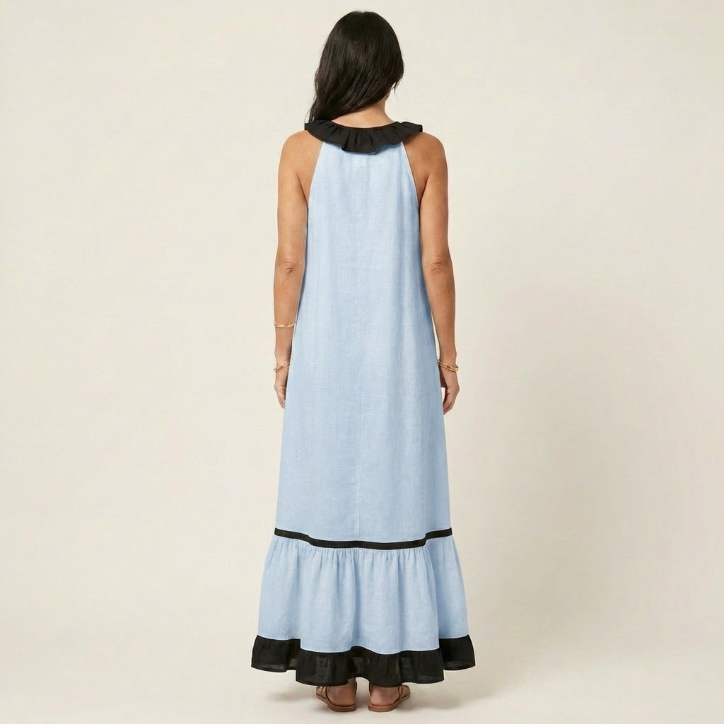 Mayline | Contrast-Ruffle Maxi Dress