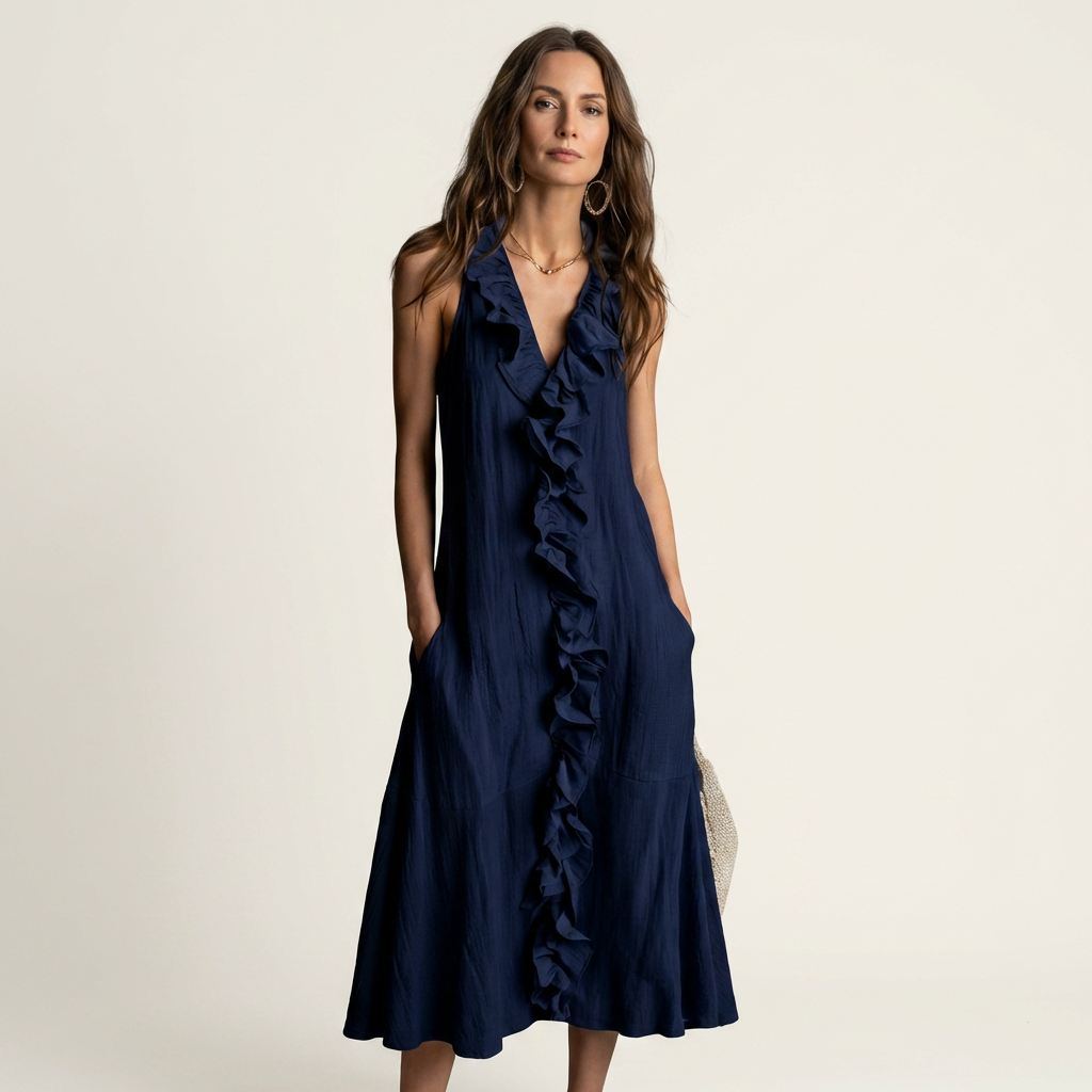 Vicky | Ruffle-Front V-Neck Maxi Dress