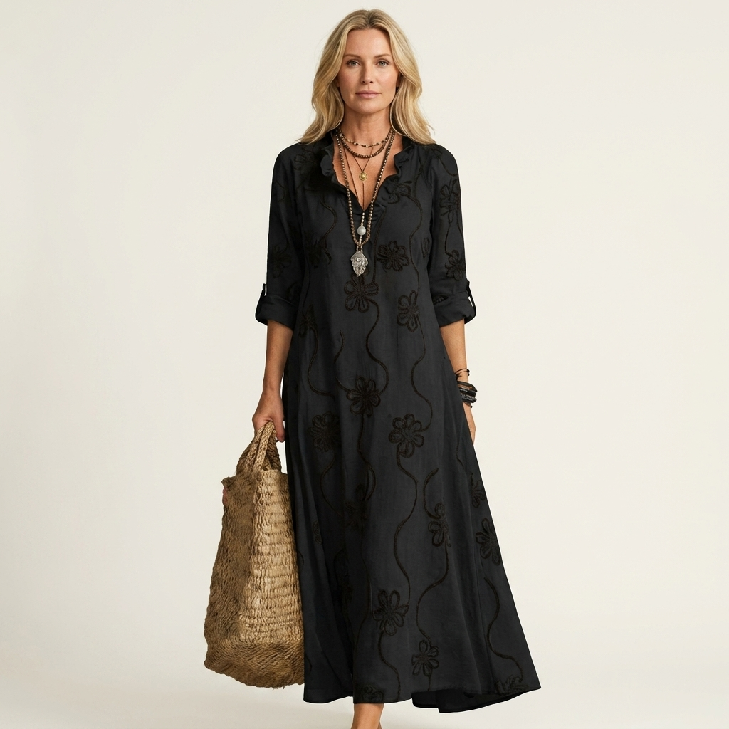 Mariam | Embroidered V-Neck Maxi Dress