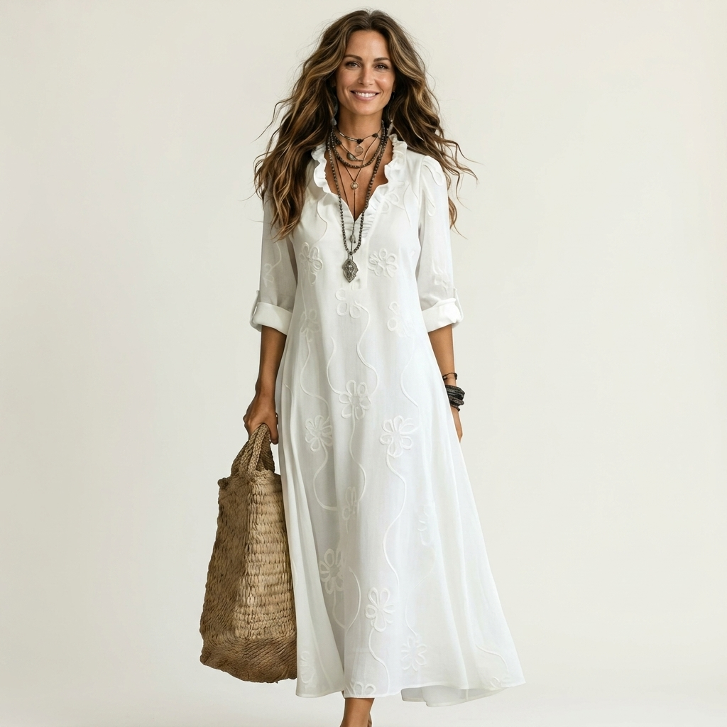 Mariam | Embroidered V-Neck Maxi Dress