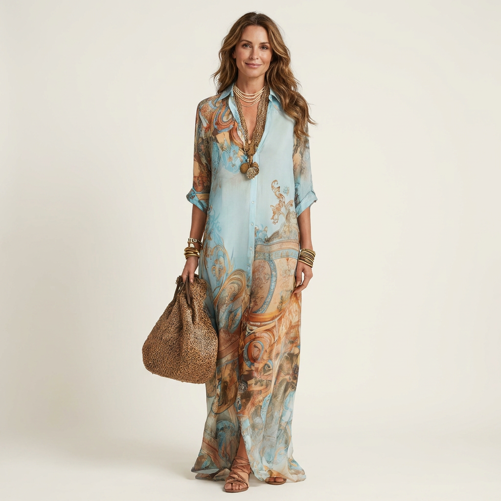Lanie | Artistic Print Maxi Shirt Dress