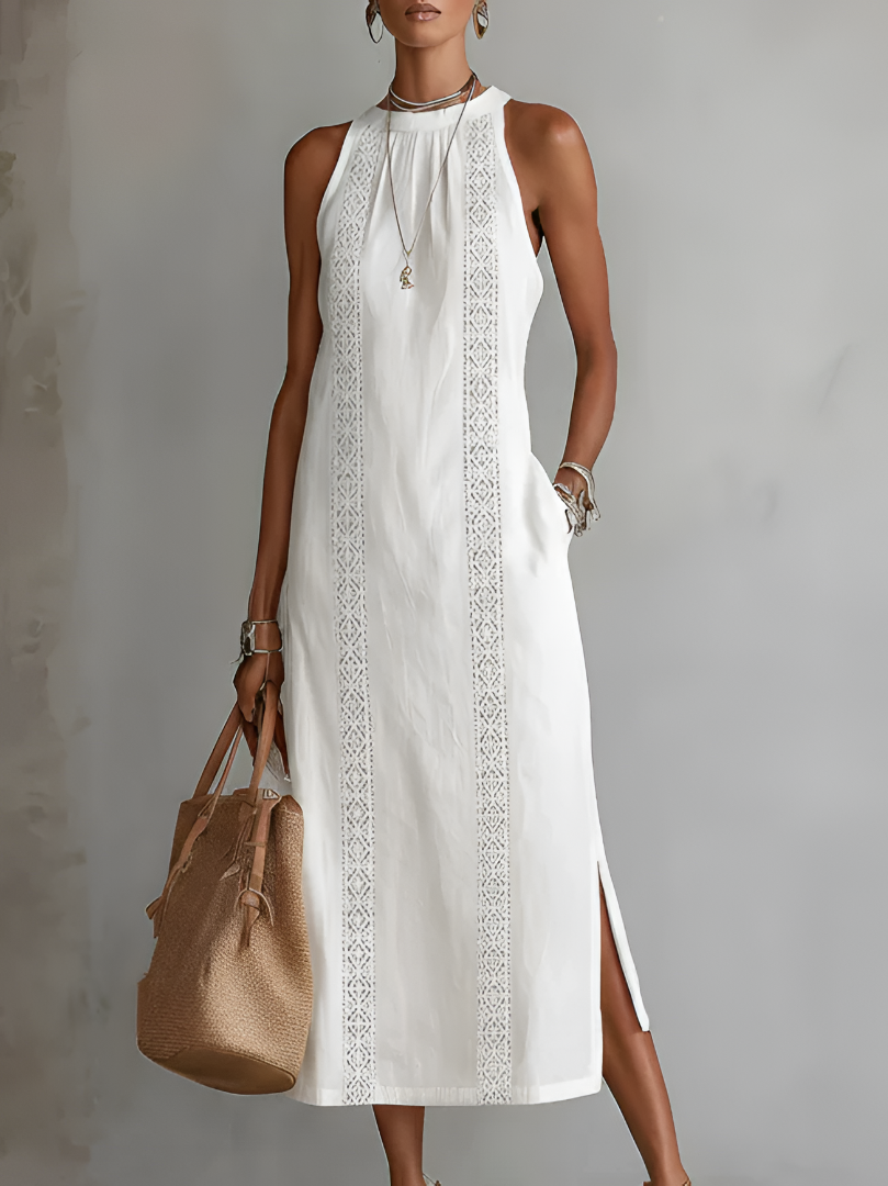 Jimena | Embroidered Mandarin-Collar Midi Dress
