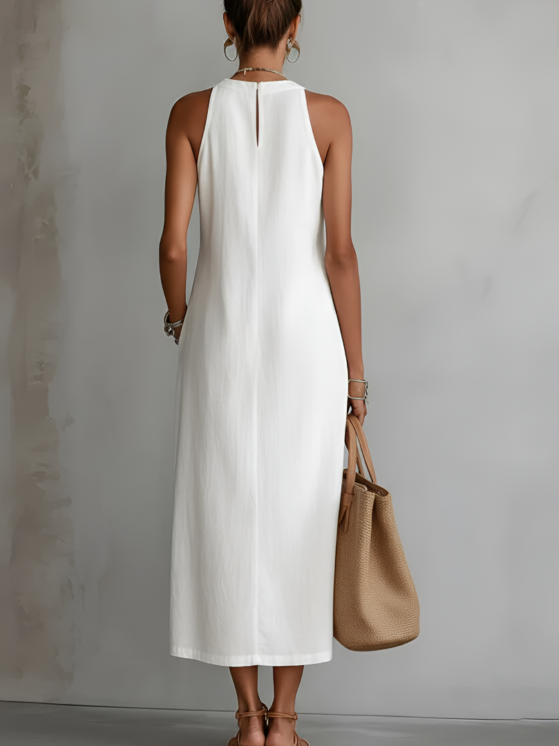 Jimena | Embroidered Mandarin-Collar Midi Dress