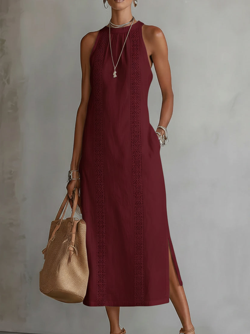 Jimena | Embroidered Mandarin-Collar Midi Dress