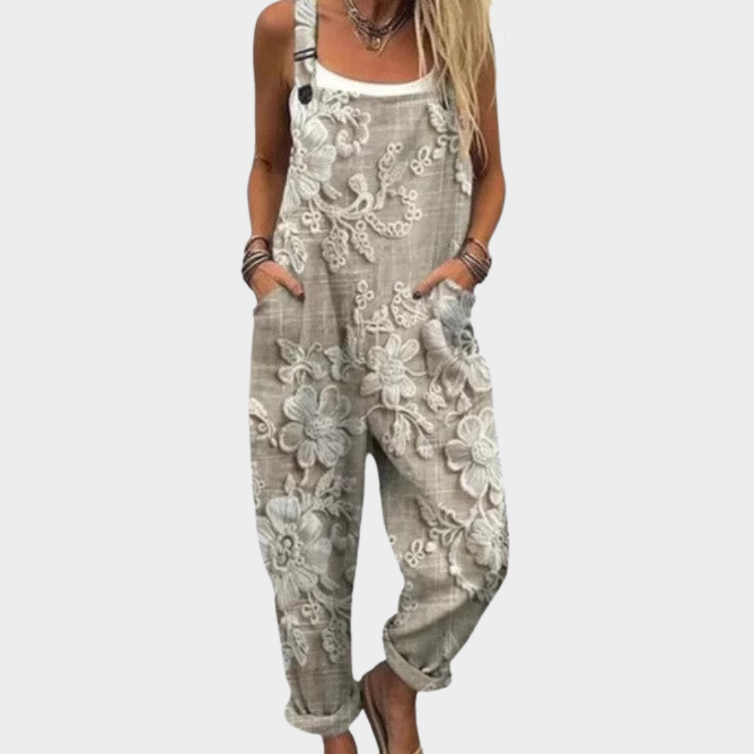 Noelle | Neutral Botanical Overalls