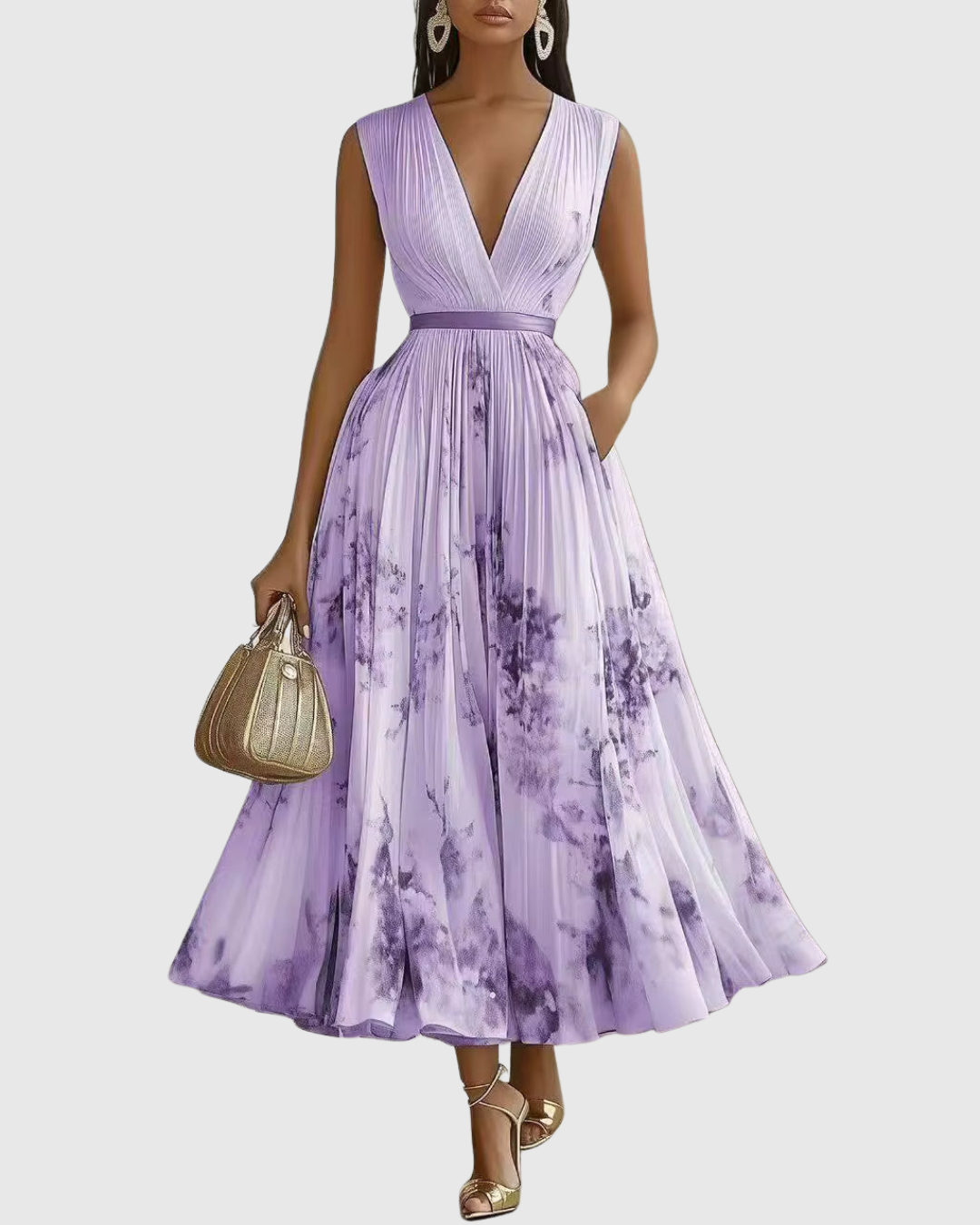 Rowella | Elegant V-Neck Midi Dress