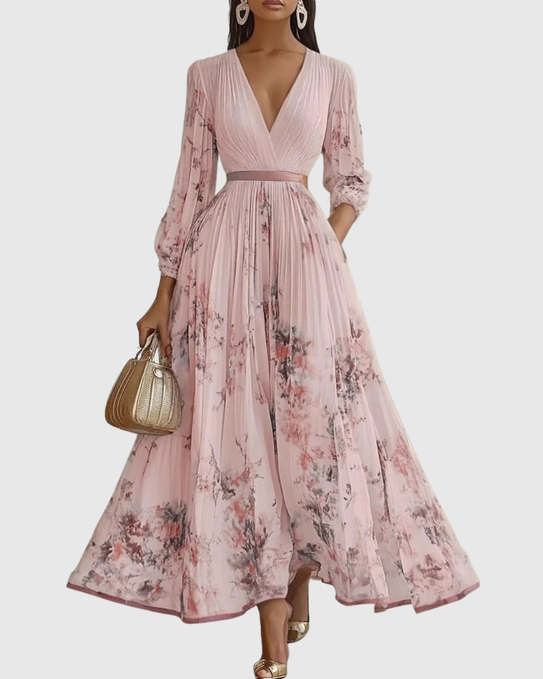 Rowella | Elegant V-Neck Midi Dress