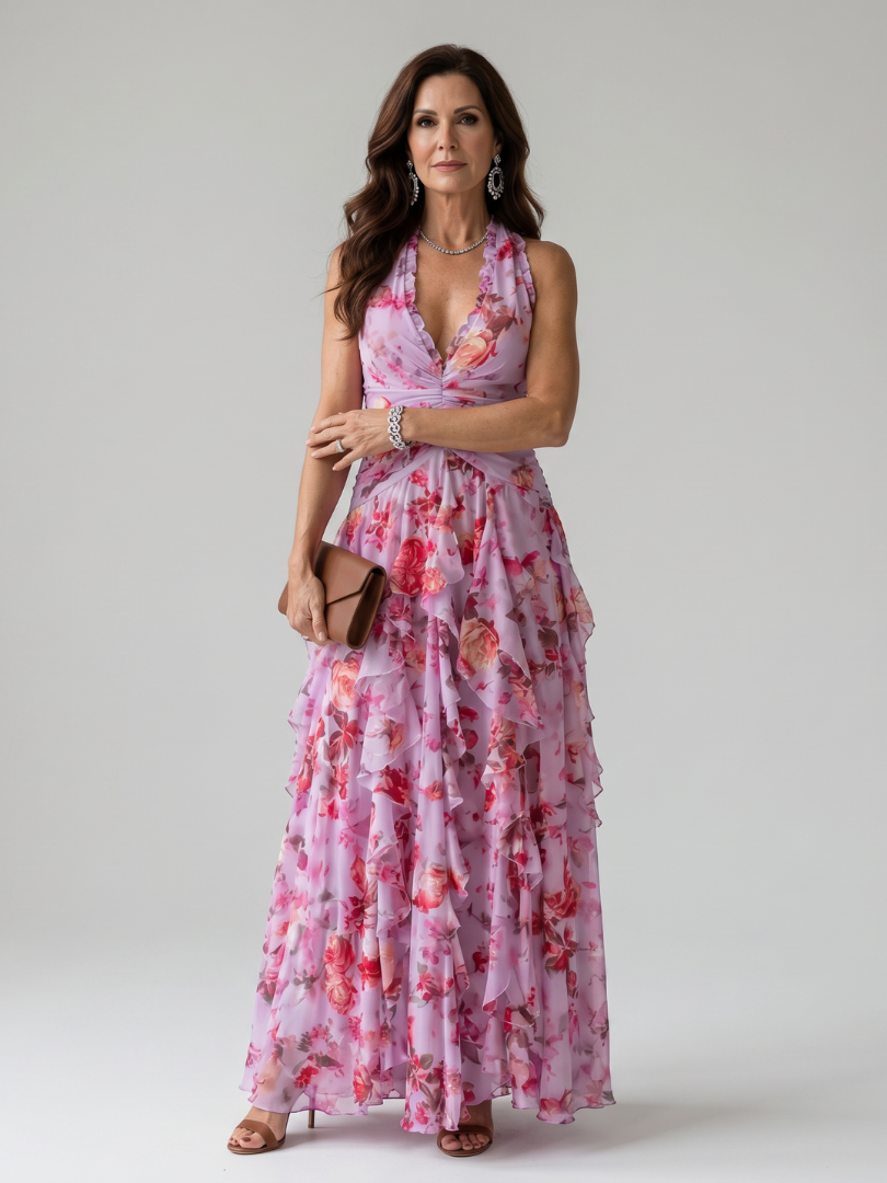 Nori | Halter Neck Floral Maxi Dress