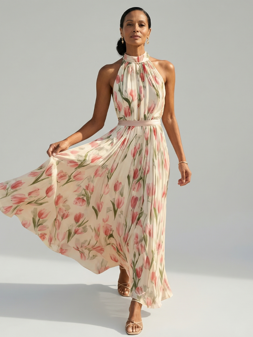 Aurelle | Halter Floral Maxi Dress
