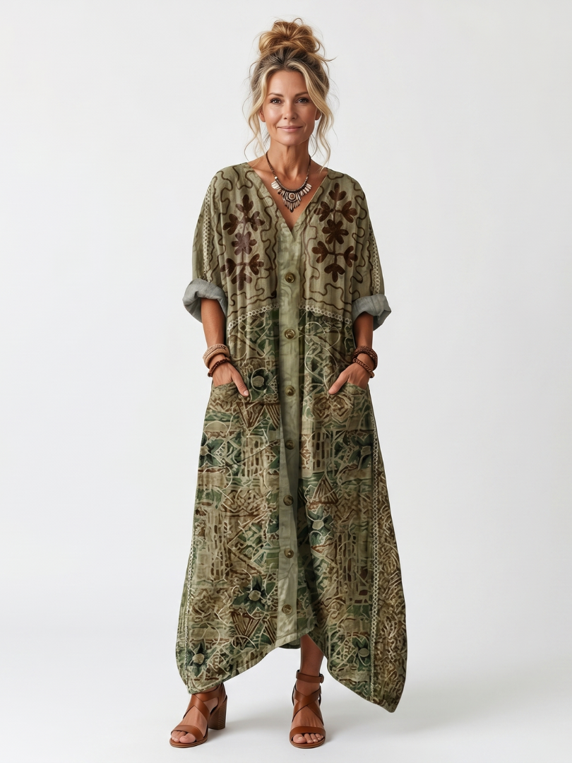 Aleta | Button Front Printed Midi Dress