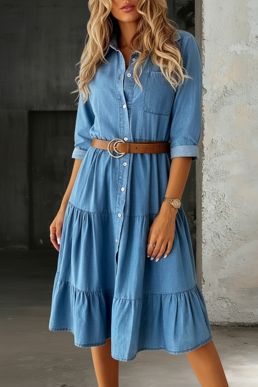 Barbara | Casual Denim Midi Dress