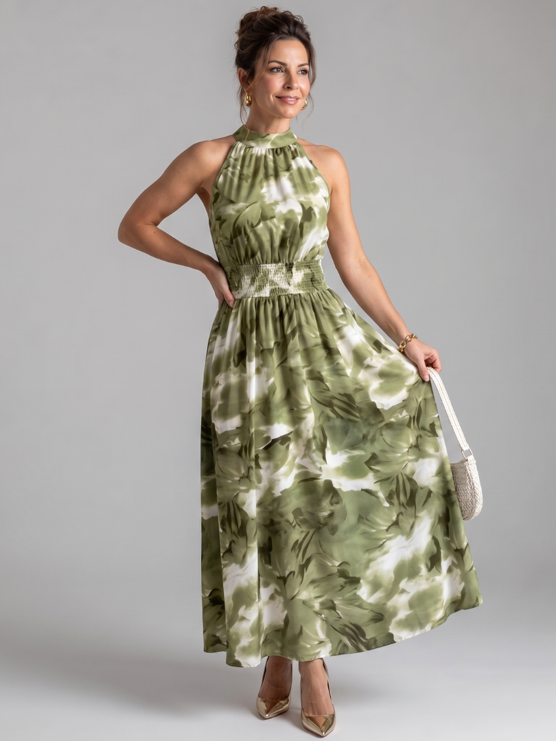 Olivia | Gathered Botanical Maxi Dress